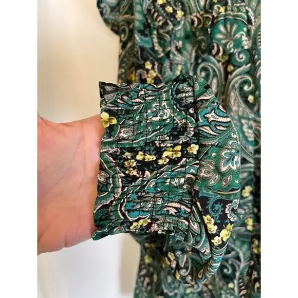 Counterparts Blouse Womens L Green Paisley New Long Sleeves Ruffle - Picture 5 of 9